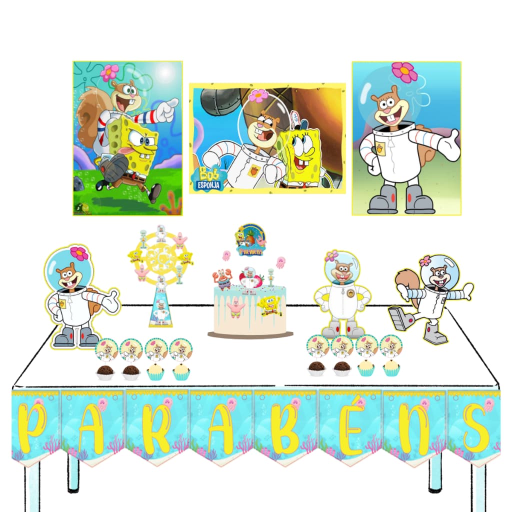 Kit festa decoração monta facil aniversario mesversario sandy bob astronauta esquilo
