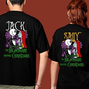 Camisetas Kit Casal Sally + Jack ALL BLACK O Estranho Mundo de Jack 100% Algodão Unissex