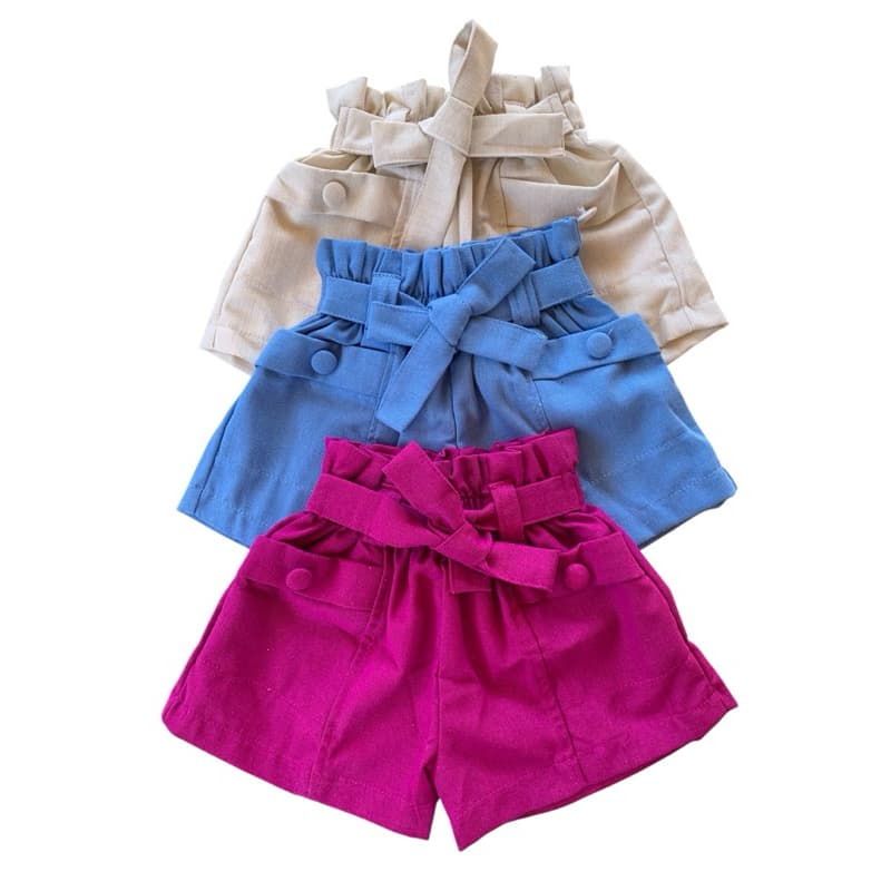 SHORT INFANTIL MENINA BERMUDA BLOGUEIRA LINHO BOLSO MODA INFANTIL VERÃO FESTA