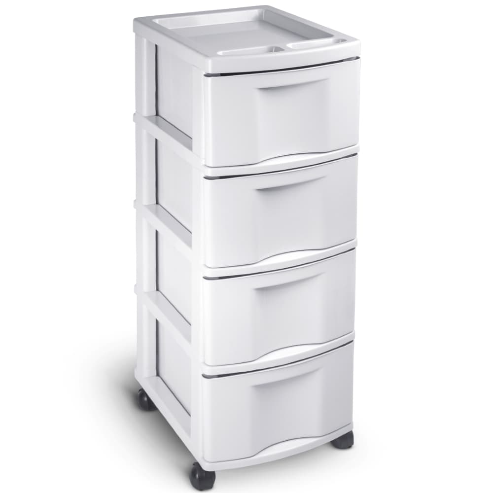 Gaveteiro Plástico 4 Gavetas Grande todo Branco com Rodízio Agraplast 600