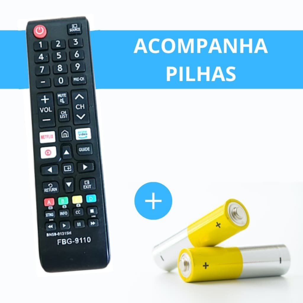 PROMOÇÃO - Controle Remoto compatível com SAMSUNG Smart TV Todos os Modelos - Tecla Smarthub, Prime e Netflix + 2 PILHAS