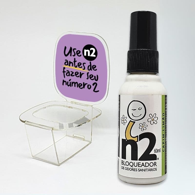 Suporte Acrílico Reforçado + Spray 60ml n2 Bloqueador de Odores Sanitários | Capim-limão