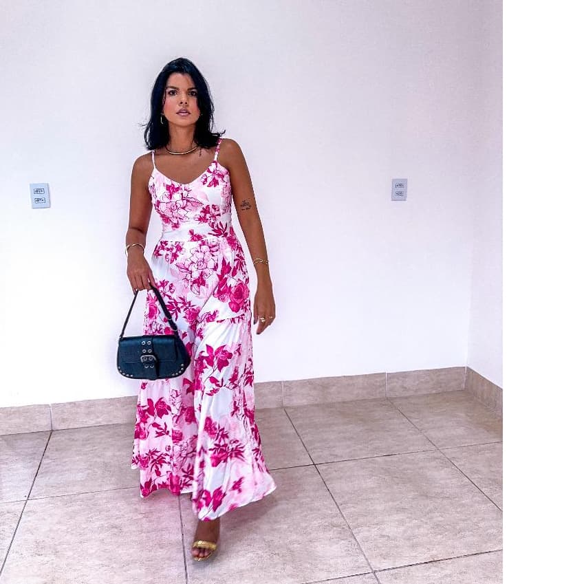 Vestido Longo Verão Feminino Alça Fina lastex