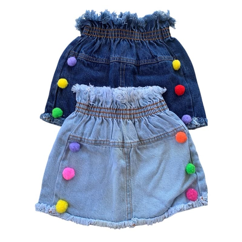 SAIA INFANTIL JEANS POMPOM ROUPAS DE MENINA JEANS MENINA ELASTICO VERÃO DO 2 AO 6