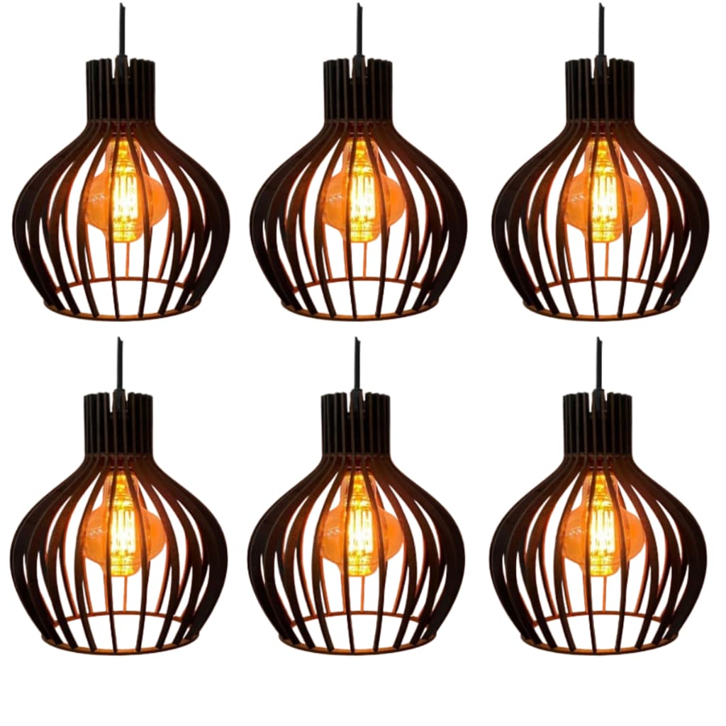 kit 6 Pendente Luminária de Teto Lustre Decorativo Retro Rústico Cor Preto - 6 ppp/sf