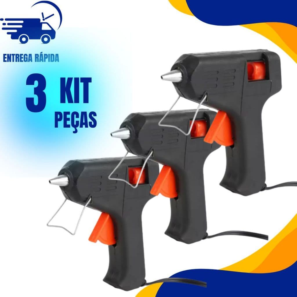 KIT 3 Pistola De Cola Quente Bivolt 20w + 2 Bastões De Cola Revolver (110v e 220v) Profissional