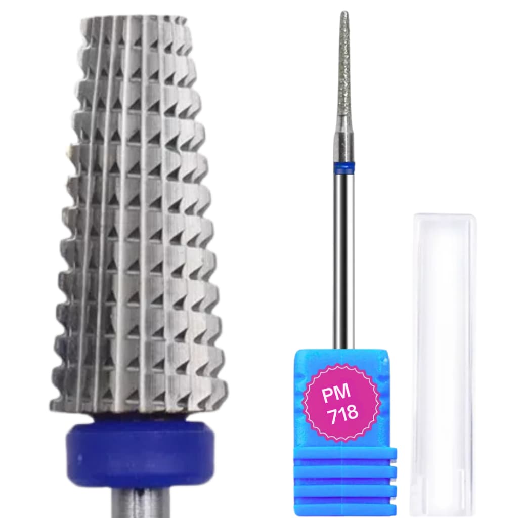 Kit broca Profissinal de Tungstênio cônica Remoção e Acabamento da unha de gel + Broca Diamanta Pm 718 cuticula Cutilage