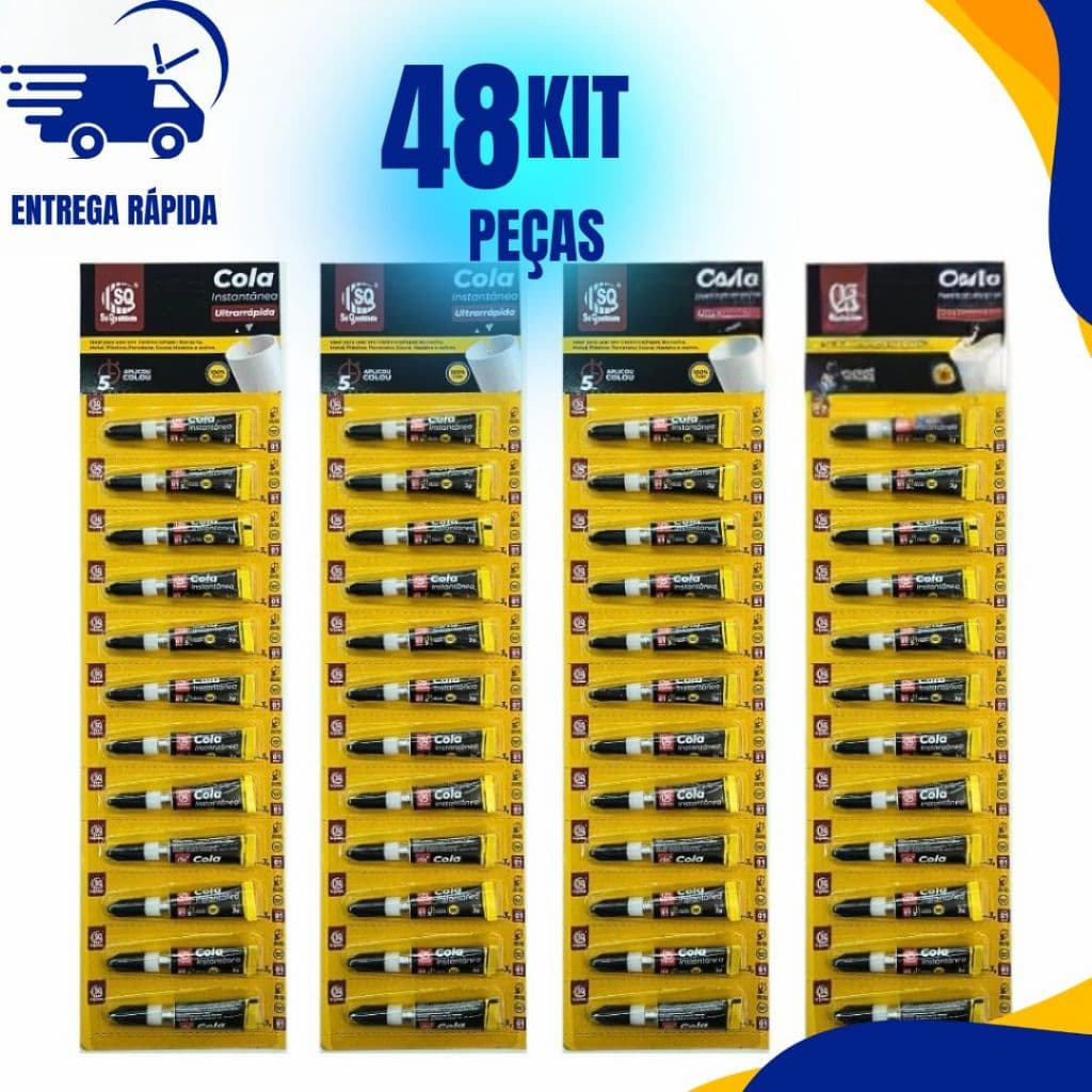KIT 48 Super Cola Instantânea Tubo 3g Ultra Rápida Adesivo Transparente Uso Geral C/48 Ou 12 Unid