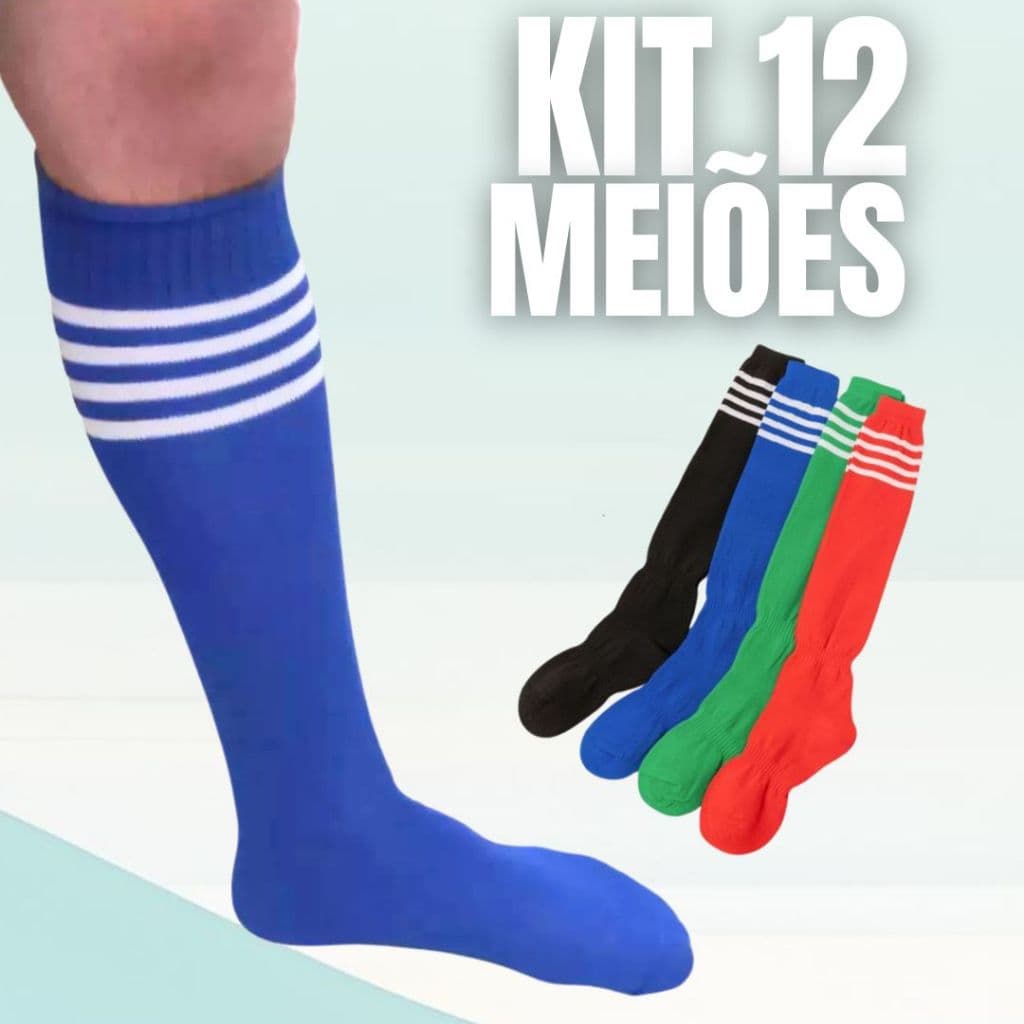Kit 3 A 12 Meiões Adulto de Futebol Meia Cano Alto Listras Esportivo Atividade Física