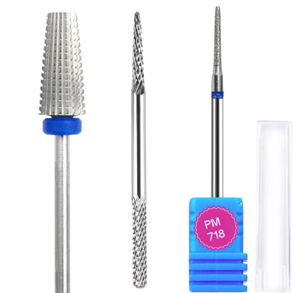 Kit 3 Brocas Profissional 718 Diamantada para cuticula Cônica de tungstênio 2 Pontas agulha Para acabamento Unhas de Gel