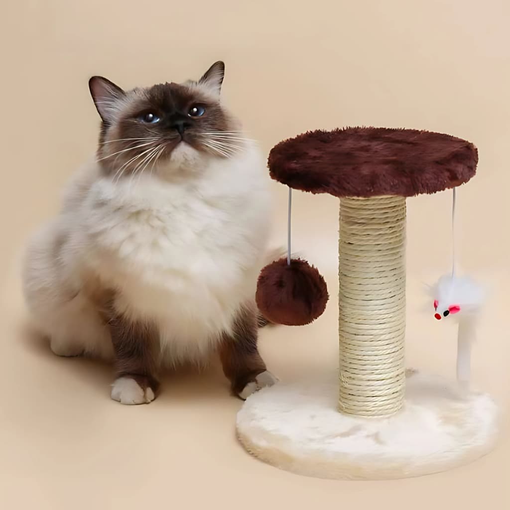 Arranhador de Gatos com Poste e com Brinquedo de Gato Duplo - Resistente - Enriquecimento Ambiental