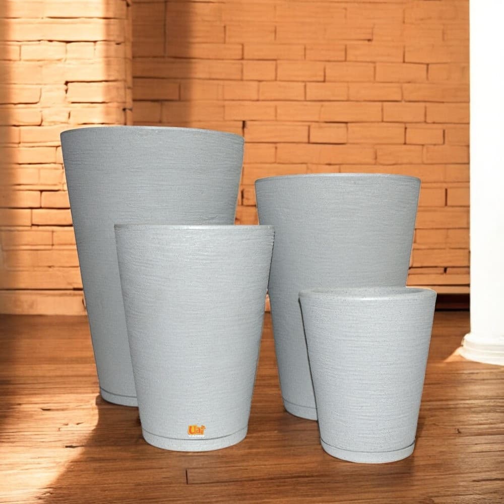 Kit 4 Vasos P/Planta Decoração Casa Jardim Coluna Redonda Polietileno P,M,G,GG Com Pratos Coletores