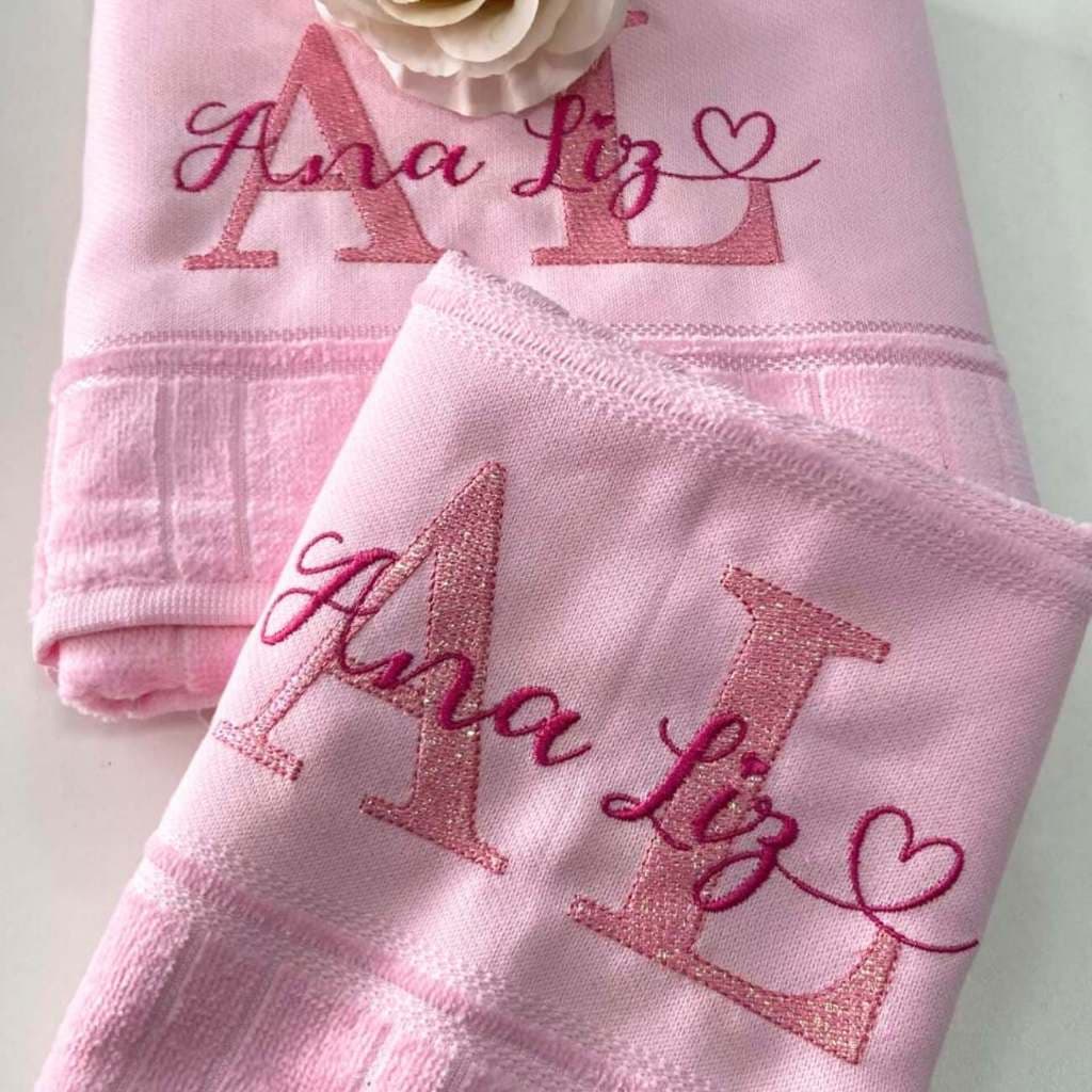 Kit Toalha de BANHO e ROSTO Bordadas Personalizadas com Inicial e Nome Dia Das Mães