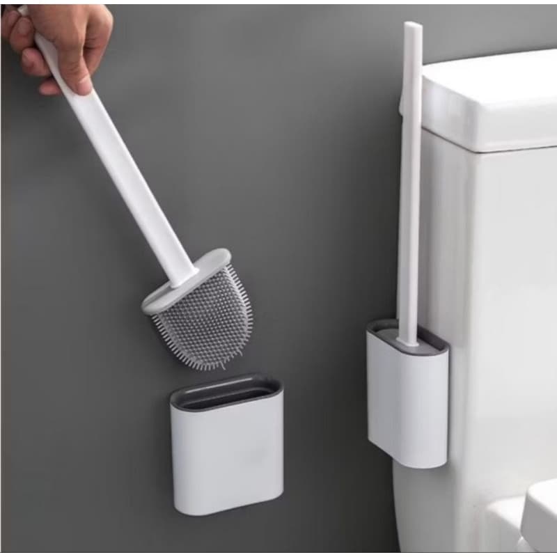 Escova Sanitária De Silicone Para Limpar Banheiro Vaso Sanitário Com Suporte e Adesivo para parede