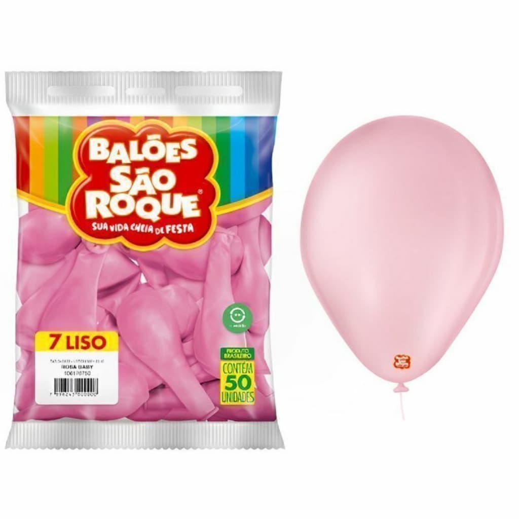 50 Balão São Roque N° 7 liso Rosa para festas com 50 unidades