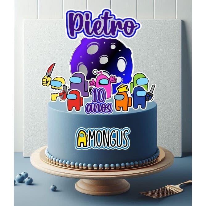 Topo topper de bolo AMONG US  personalizado com nome e idade