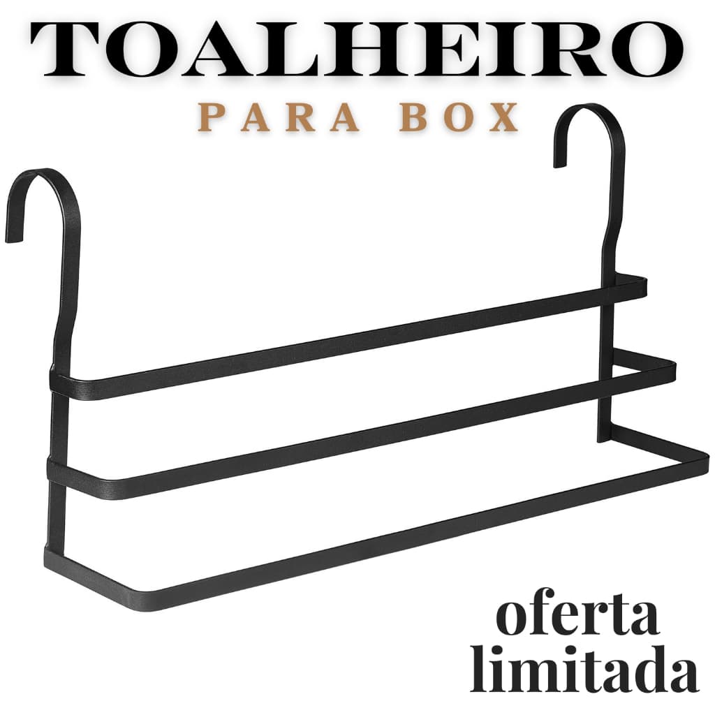 Suporte e Porta Toalha Para Box De Pendurar Preto Fosco 60cm