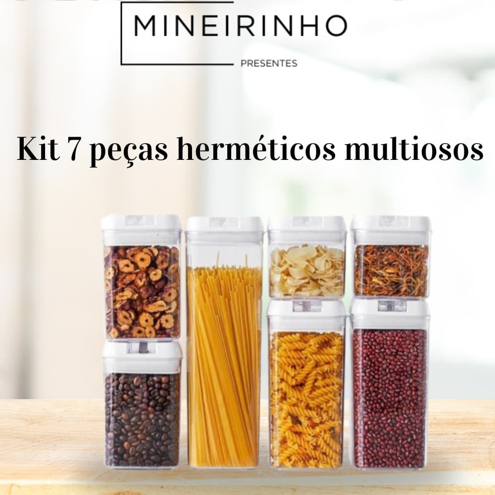 Kit Potes Herméticos Acrílico Multiuso 7 peças Trava Vedação De Alimentos Mantimentos Empilháveis Resistente Cozinha