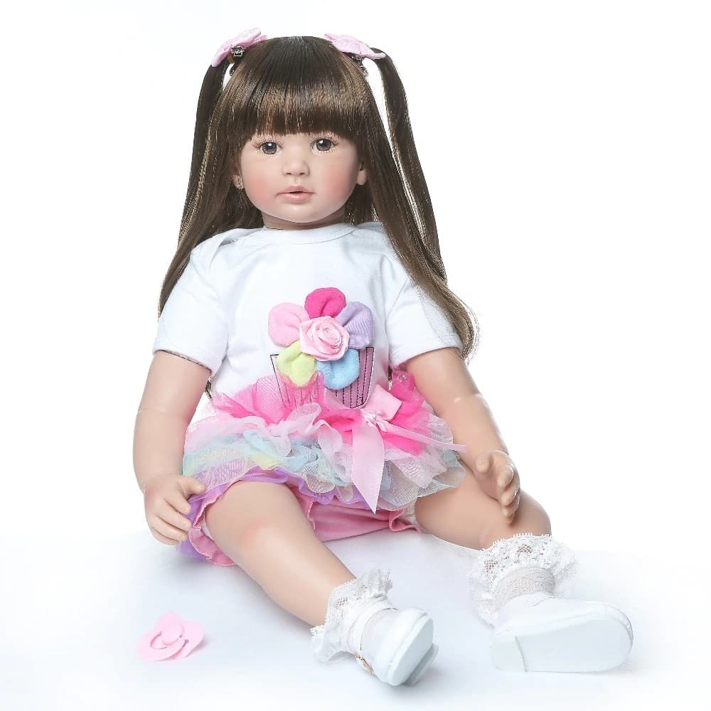 Boneca Bebe Reborn Menina Silicone 60 Cm - Manu