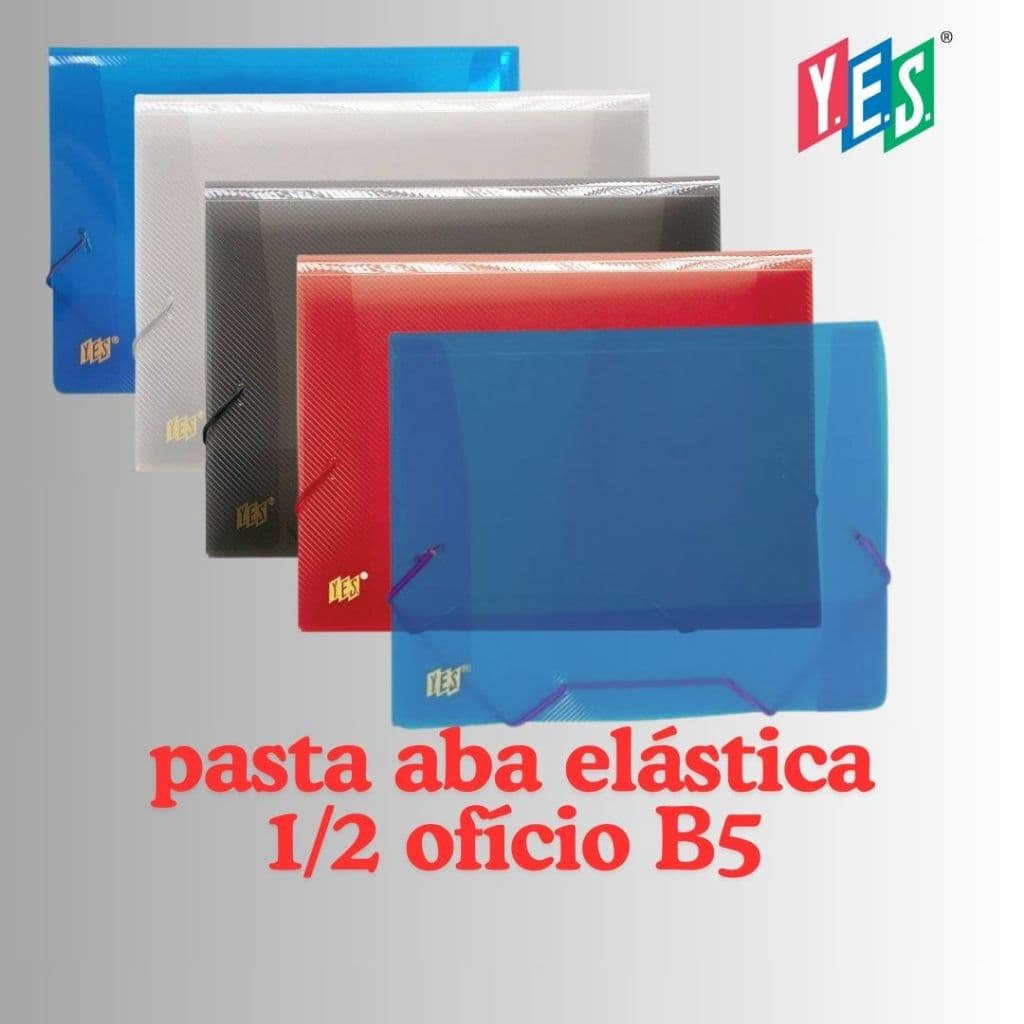 Pasta Aba Elástica Mini YES fina 1/2 ofício transparente colorida P03AS c/elástico de silicone