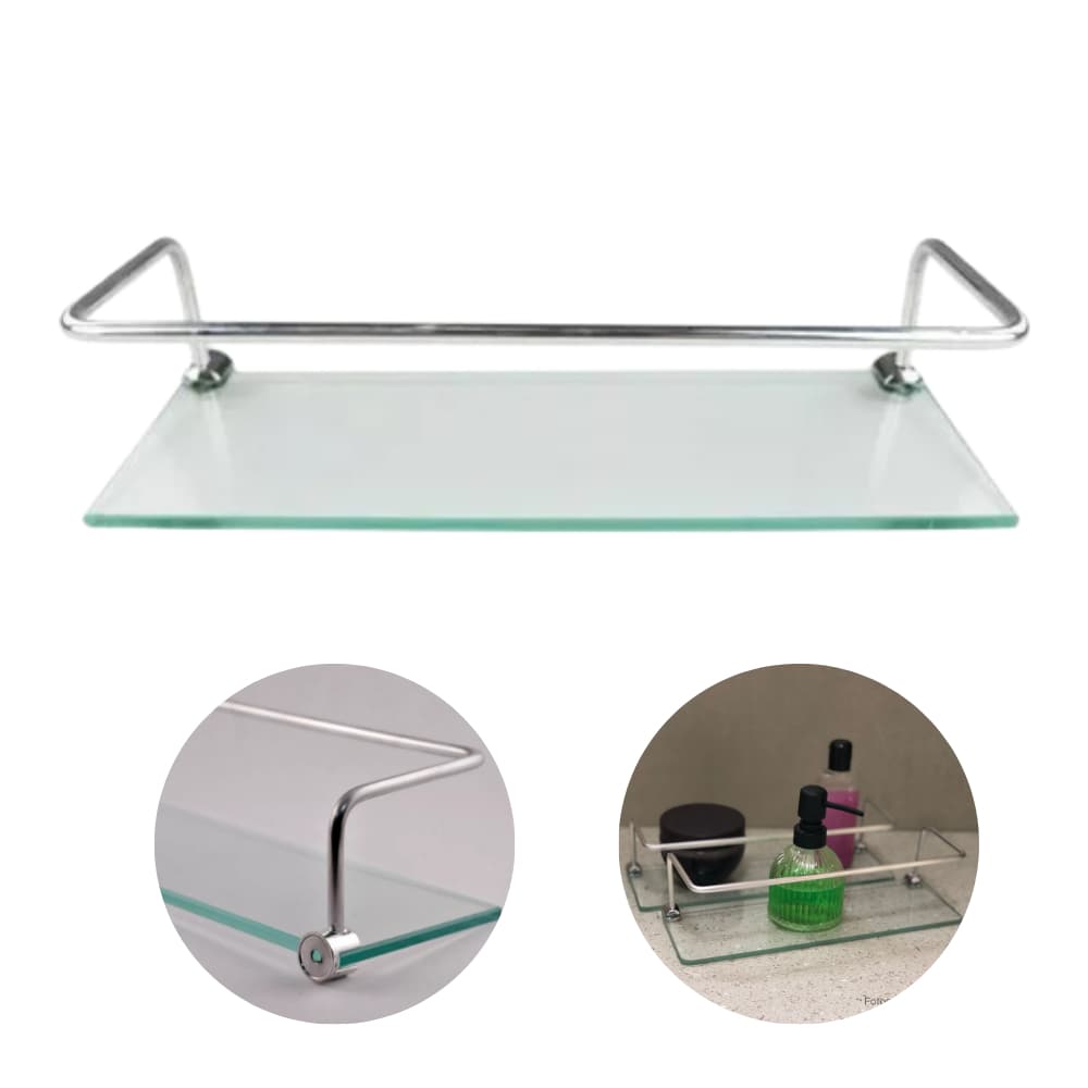 Porta Shampoo Reto Para Banheiro Prateleira Com Vidro 30cm Incolor 1UN