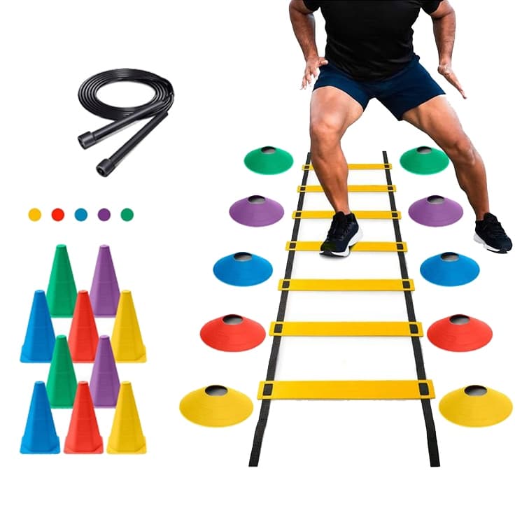 kit agilidade treino funcional em casa e ao ar livre 10 chapéus 10 cones 1 corda 1 escada agilidade