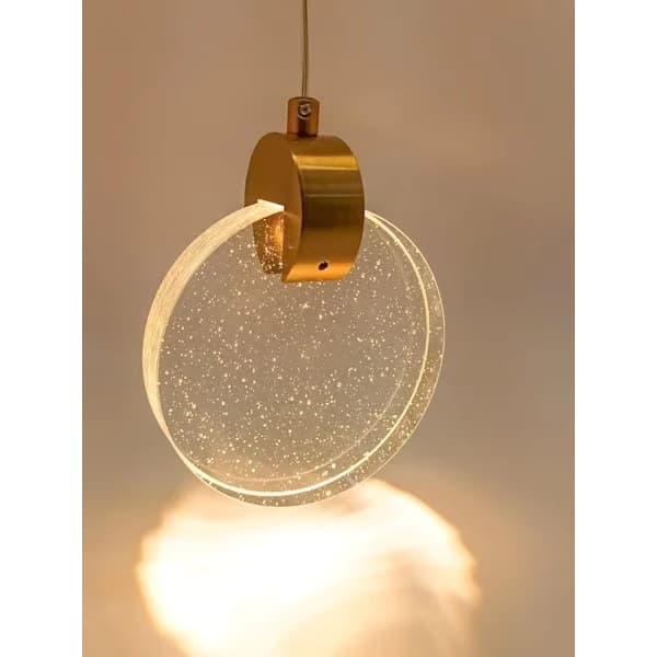 Pendente Lua Vidro Cristal Bolhas Led Dourado Redondo 11cm