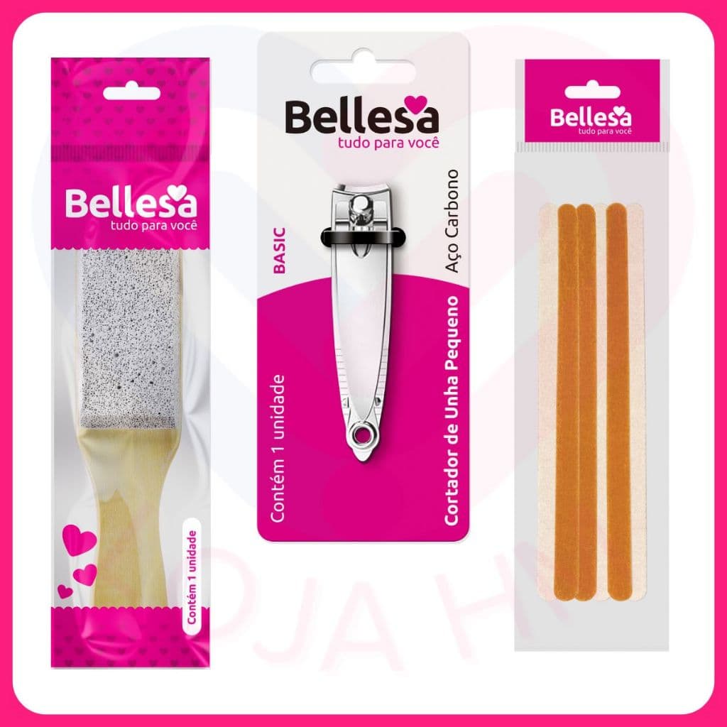 Kit 1 Cortador de Unha + 1 Lixa para pés + 6 lixas de unhas marca Bellesa