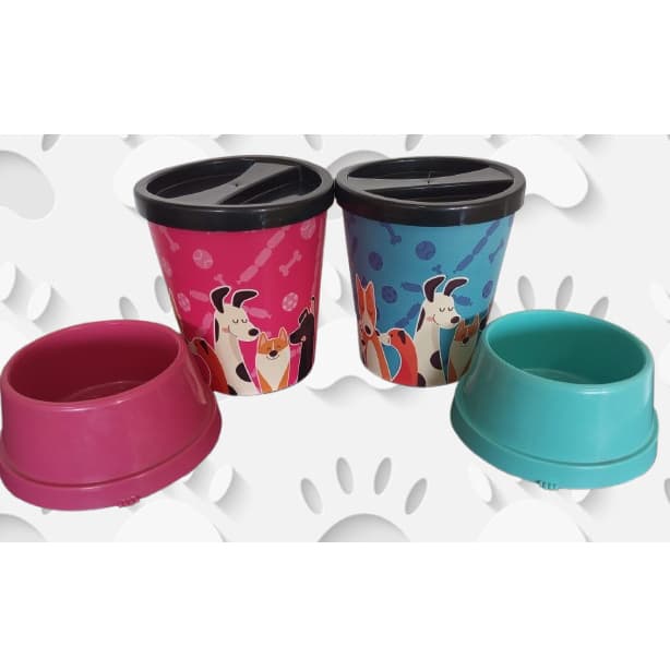 [KIT] DOG PORTA RAÇÃO 3L E COMEDOURO LISO --PLASTSHOP