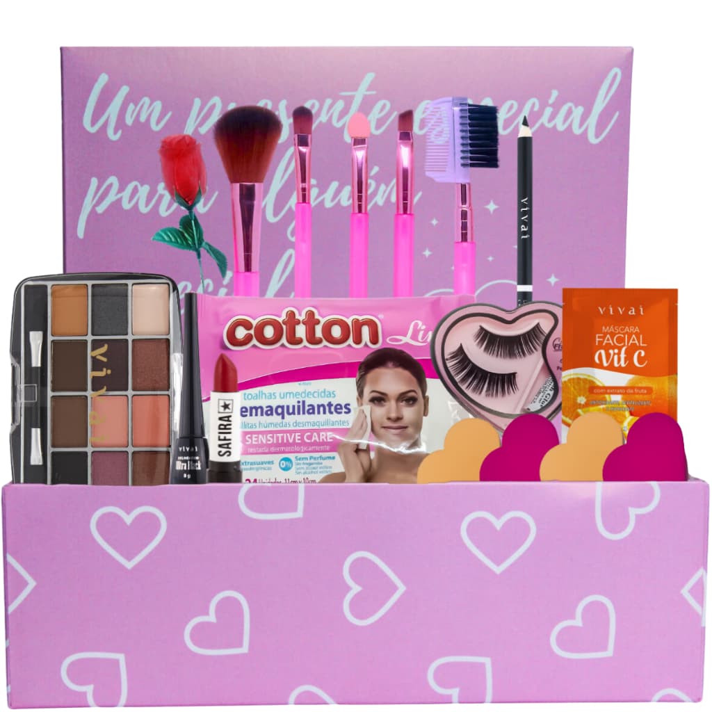 Kit De Maquiagem Caixa Presente Lindo Mulher Esposa Make Top Pincéis