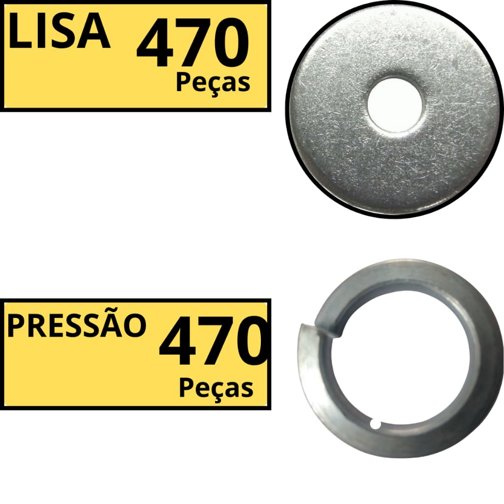 Kit 940 Peças Arruela Lisa e Arruela de Pressão Zincada 470 Peças de Cada Várias Medidas