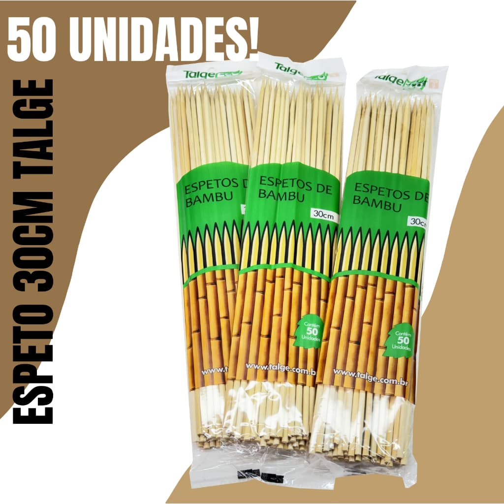 50 Unidades de Espeto Palito de Bambu Super Forte de 30cm - Ideal para Família, Festas e Marshmallow TALGE