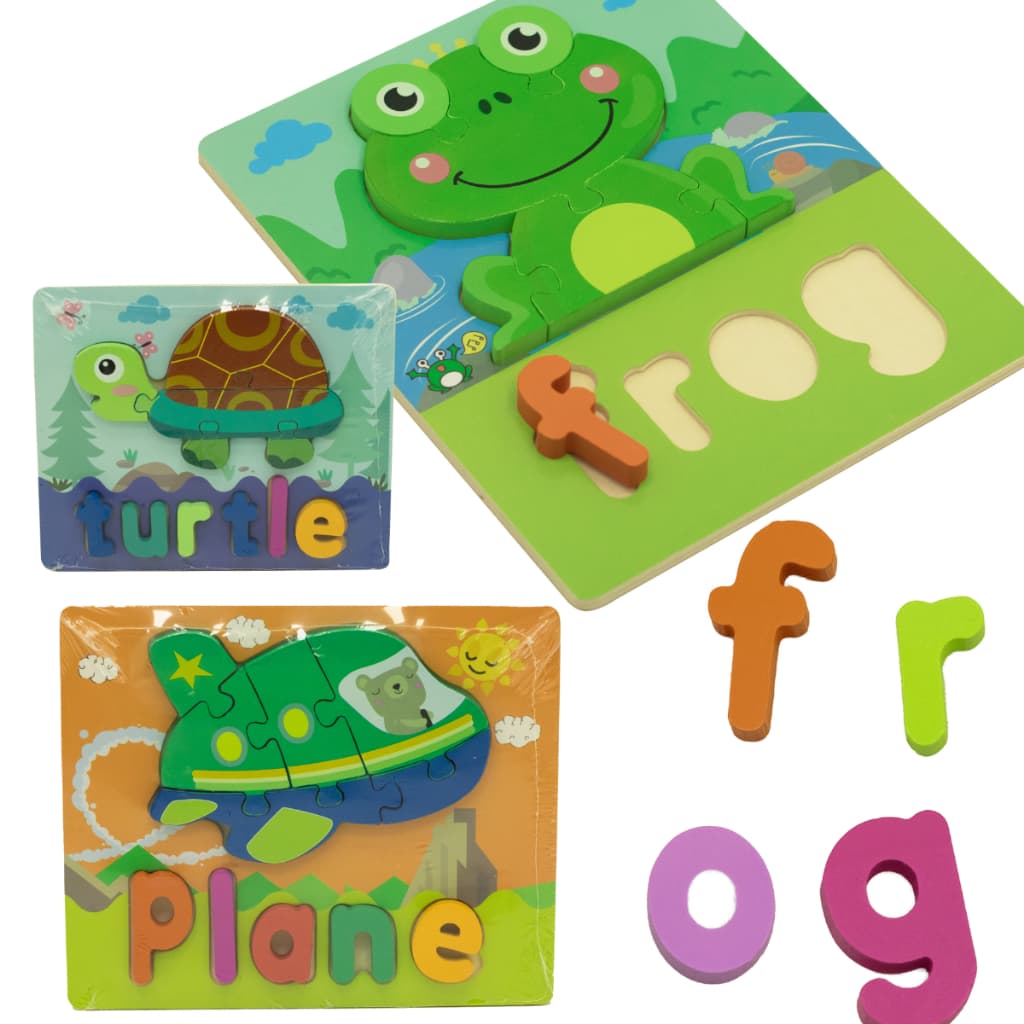 Quebra Cabeça Colorido Madeira Infantil Inglês Montessori Animais Transporte Educativo Didático