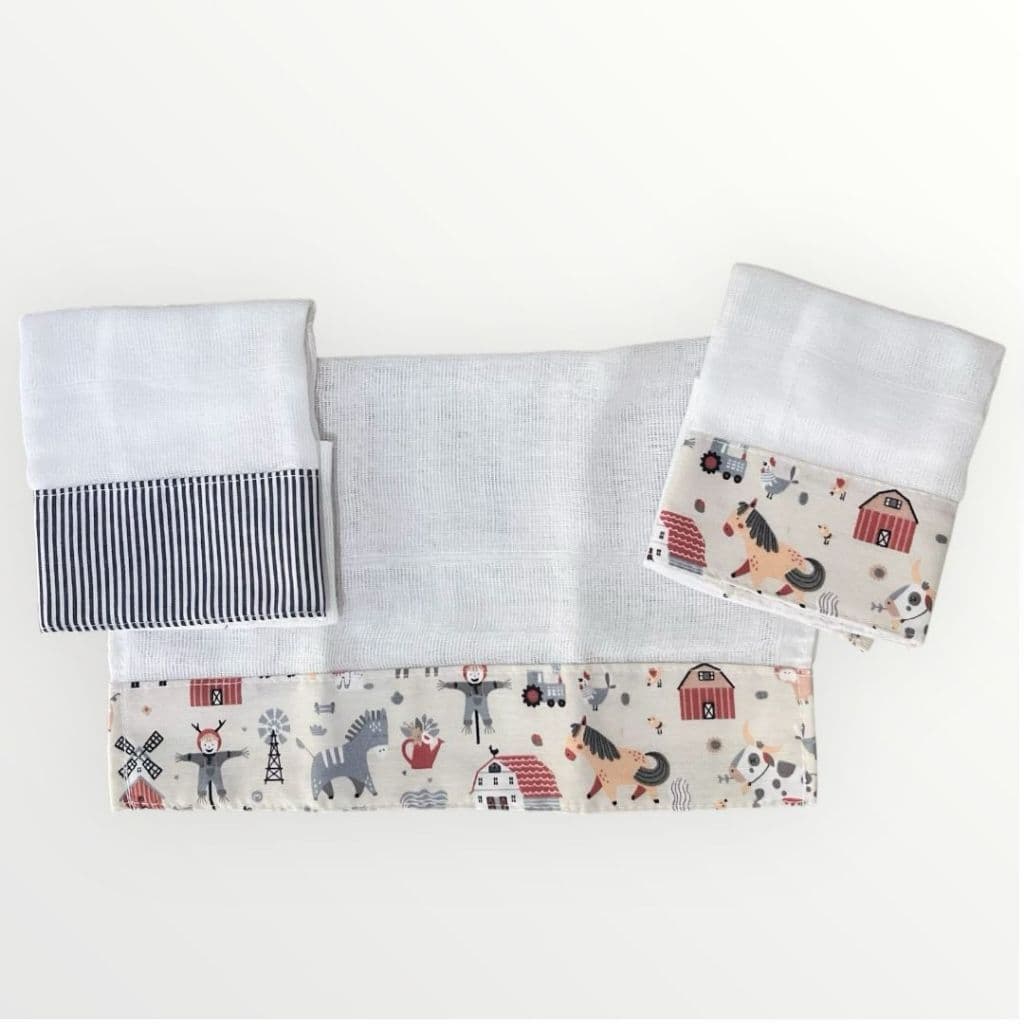 Kit 3 fraldinhas Toalhas De Boca Bebê 100% Algodão Estampadas Menino Menina Minimalistas