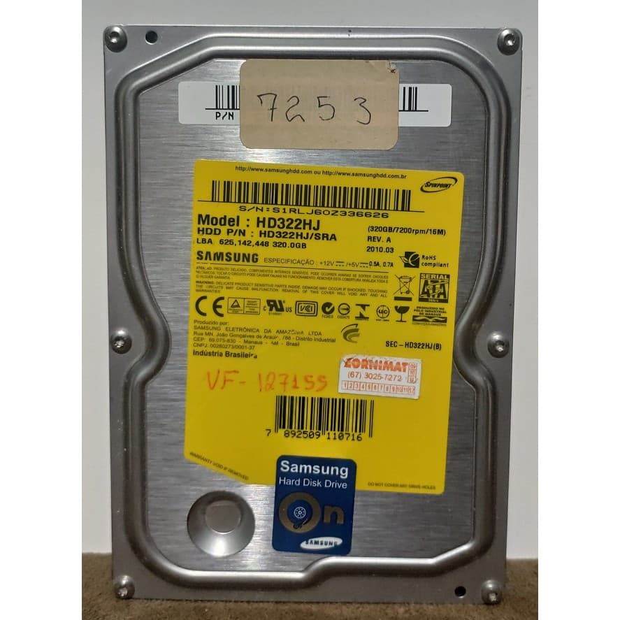 Hdd 320GB 3,5" Sata SAMSUNG HD322HJ Pc Desktop Computador - Hd Usados Funcionando Perfeitamente