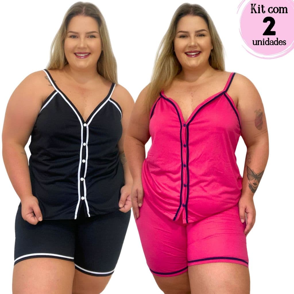Kit 2 Pijamas Feminino Plus Size Amamentação Americano Cirúrgico com botões Cor Sortida