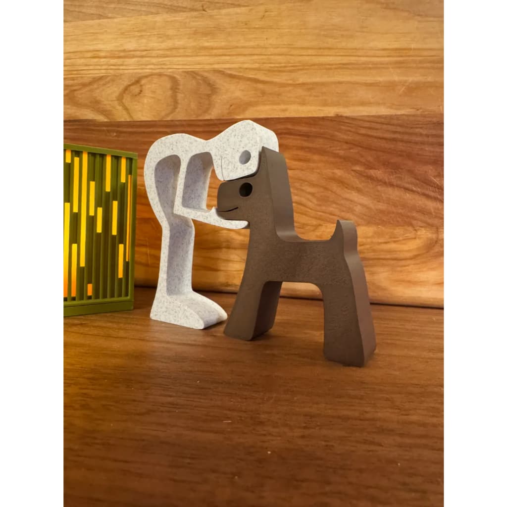 Menina Menino e Seu Cachorro Pet Escultura Decorativa Minimalista