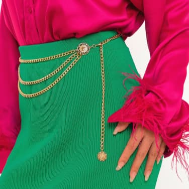Cintos Feminino Com 3 Corrente dourado e prata De Metal importado-03腰链