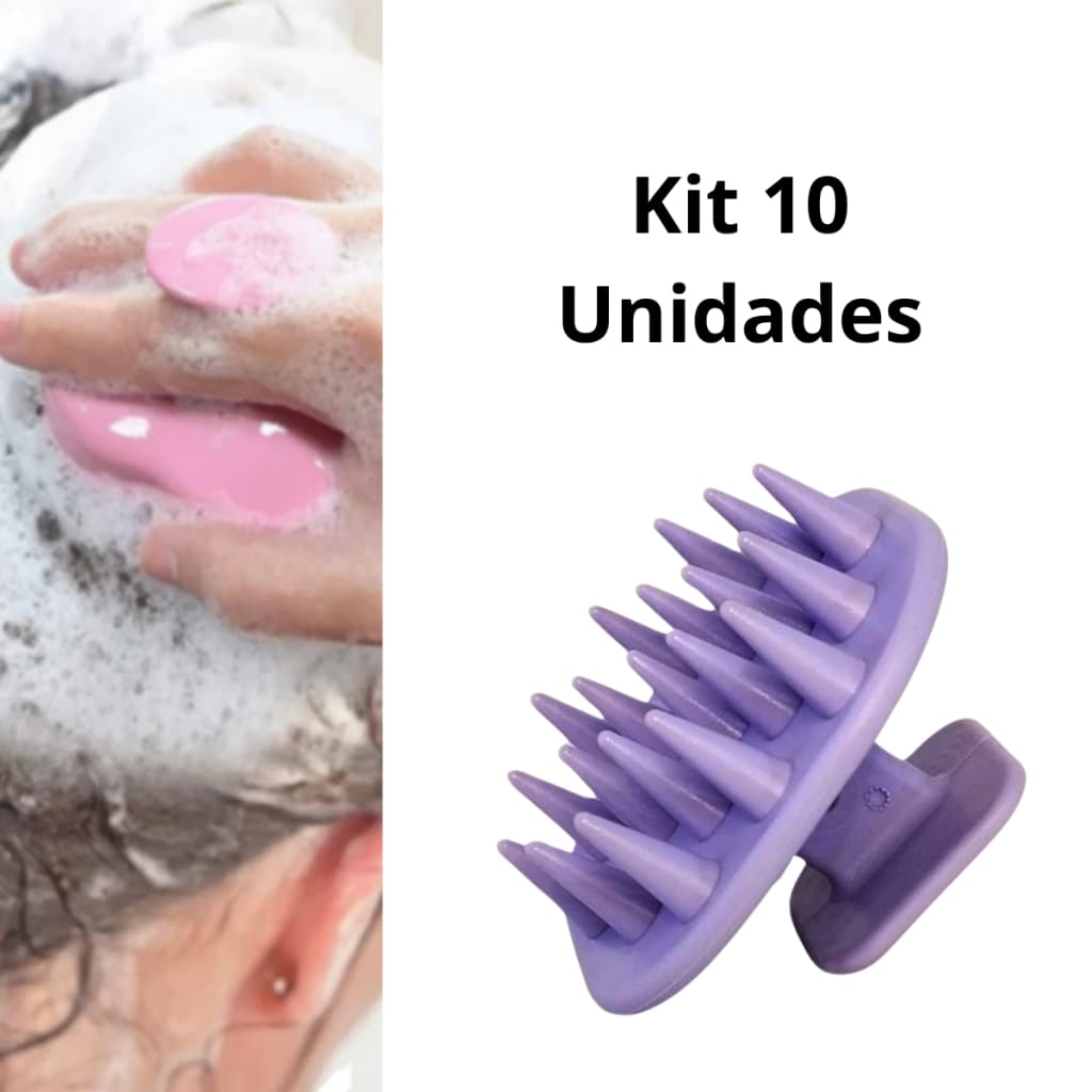 Kit 10 Escovas Massageadoras de Cabelo Silicone Limpeza e Relaxamento do Couro Cabeludo
