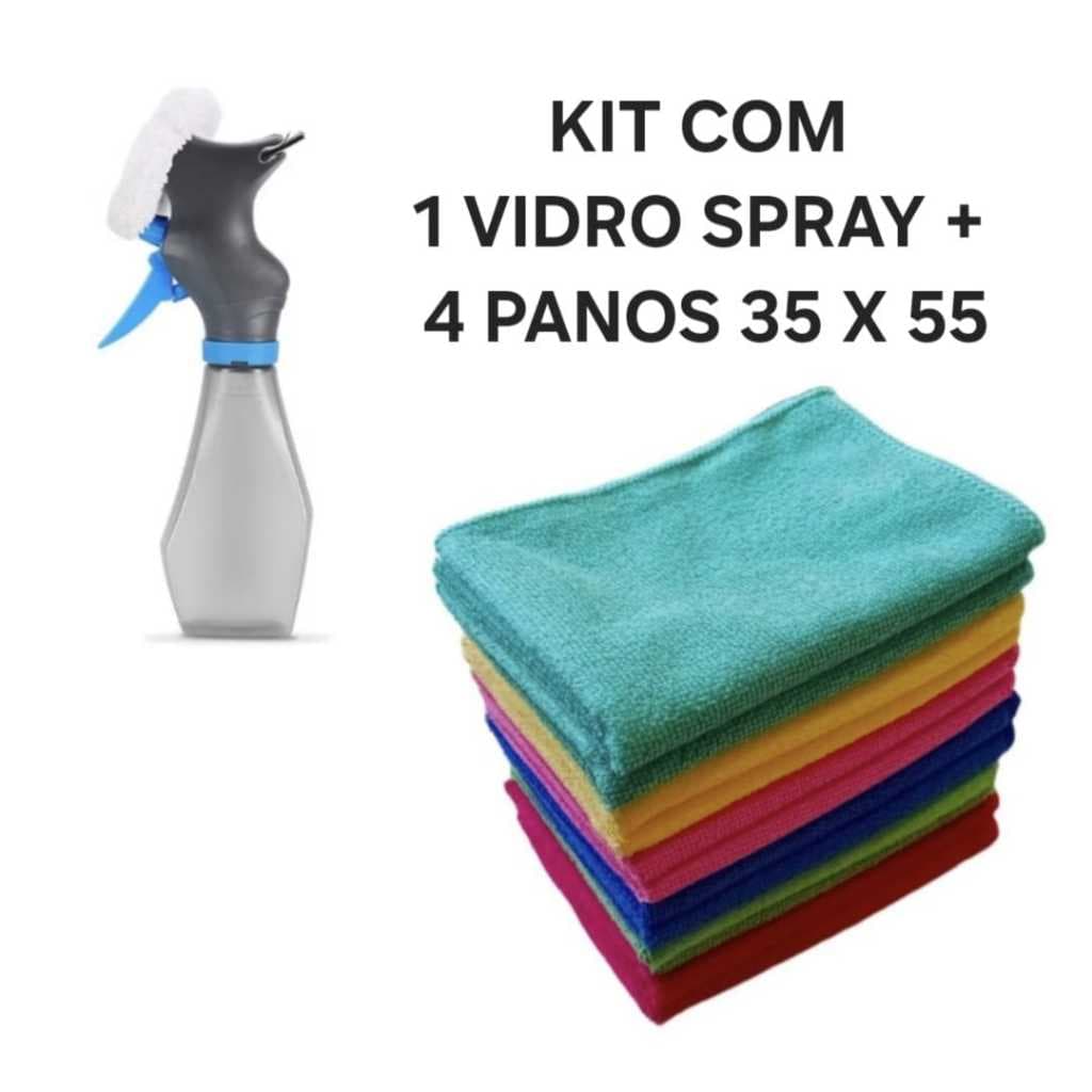 Kit Com 01 Rodo Spray Limpa Vidros + 04 Panos Limpeza  35 X 55 Limpeza Microfibra Praticidade Casa E Carros