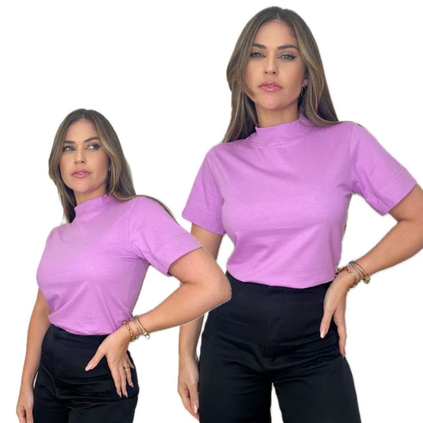 T-SHIRT GOLA ALTA FEMININA  MENEGOTTI 100% ALGODAO.