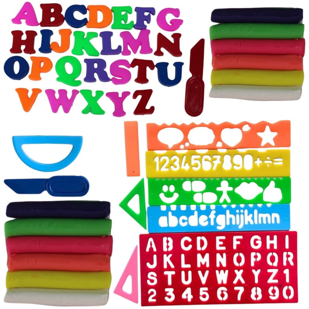 Kit Massinha de Modelar Moldes de Letras Alfabeto Brinquedo Educativo Crianças Aprendizado Infantil