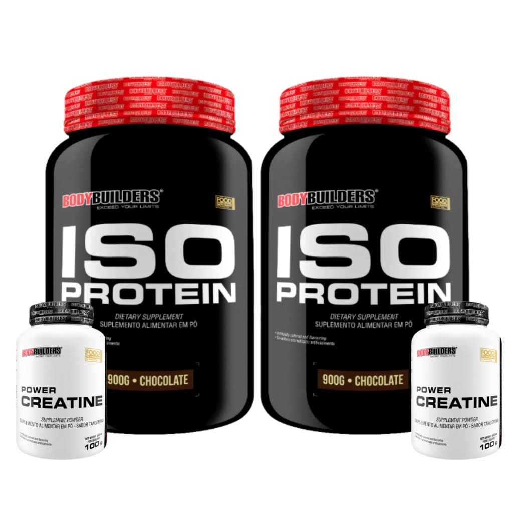 Kit 2x Whey Protein Isoprotein 900g + 2x Power Creatina 100g - Bodybuilders