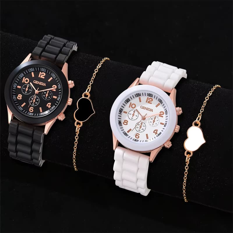 [BR] Relógio QUARTZ Silicone Lançamento Presente Dias das Mães Namorados Conjunto Moda Luxo Fashion
