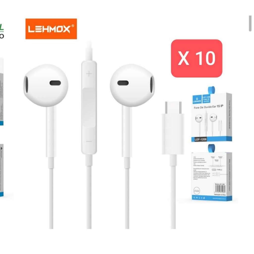 kit 10 6 Fone Usb-c C/ Microfone E Controle De Volume Para Iph 15 lef-1208/fc-1302