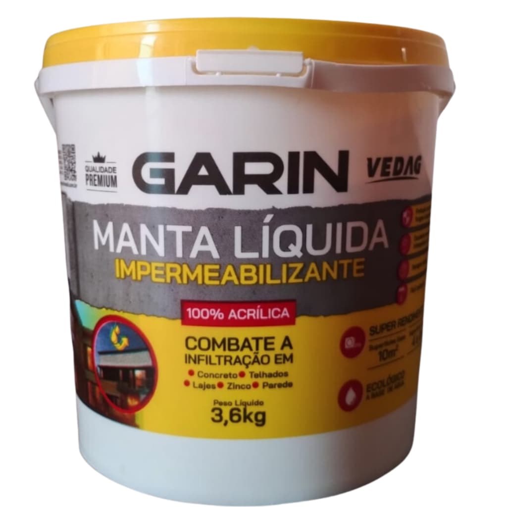 Manta Líquida Cinza Garin Impermeabilizante 3,6 Kg . Para Lajes e Telhados. Linha premium