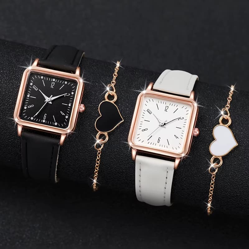Relógio QUARTZ Couro Sintetico Lançamento Presente Dia das Mães Namorados Conjunto Moda Fashion