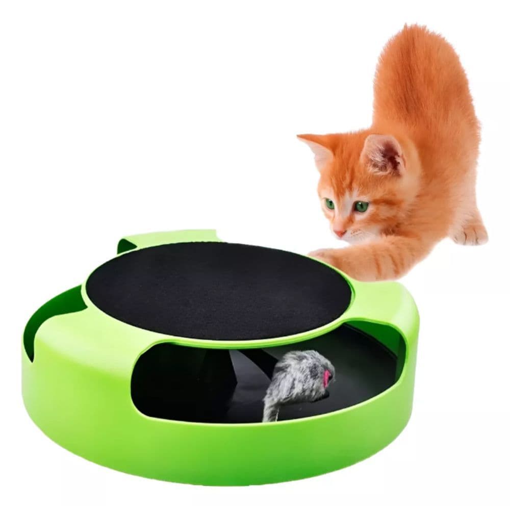 Brinquedo Gato Interativo Caça Rato Giratório Com Arranhador