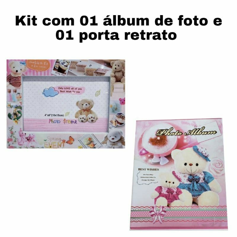 Kit com 01 porta retrato e 01 álbum para 40 fotos 10cm*15cm