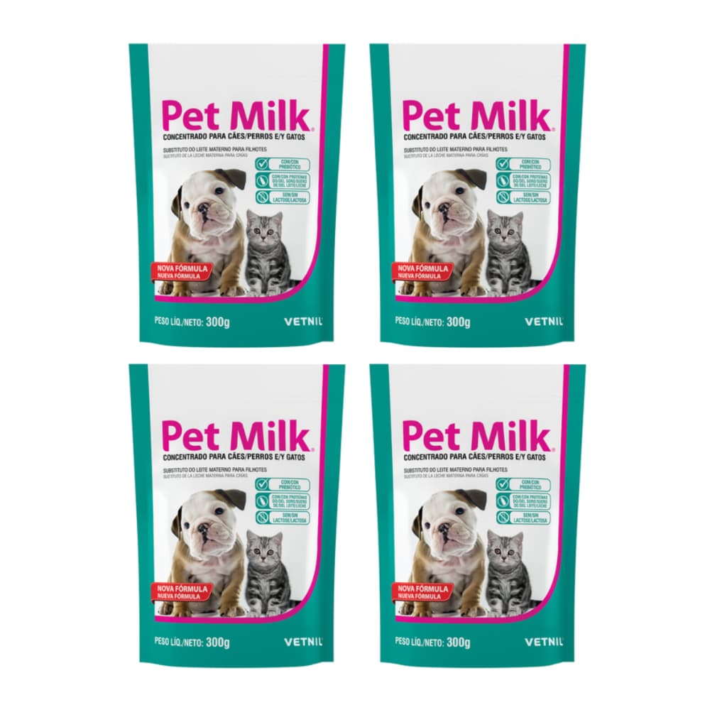 Pet Milk 300g Para Cães Gatos - Substituto Do Leite Materno - Vetnil - 4 unidades